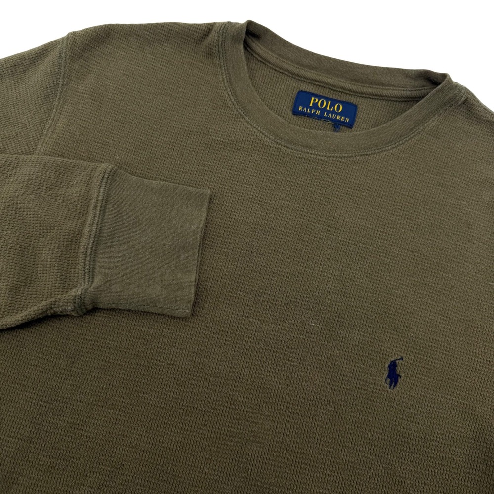 Polo Ralph Lauren Thermal Shirt Mens M Olive Green Waffle Knit Long Sleeve